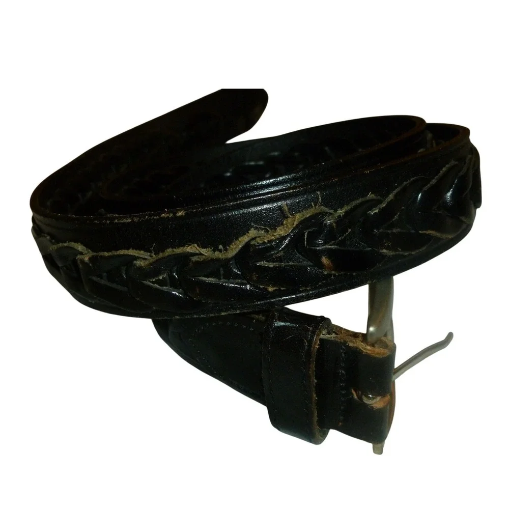 Full Grain Cowhide Black Braided‎ Leather Belt Mens Size 40 Argentina